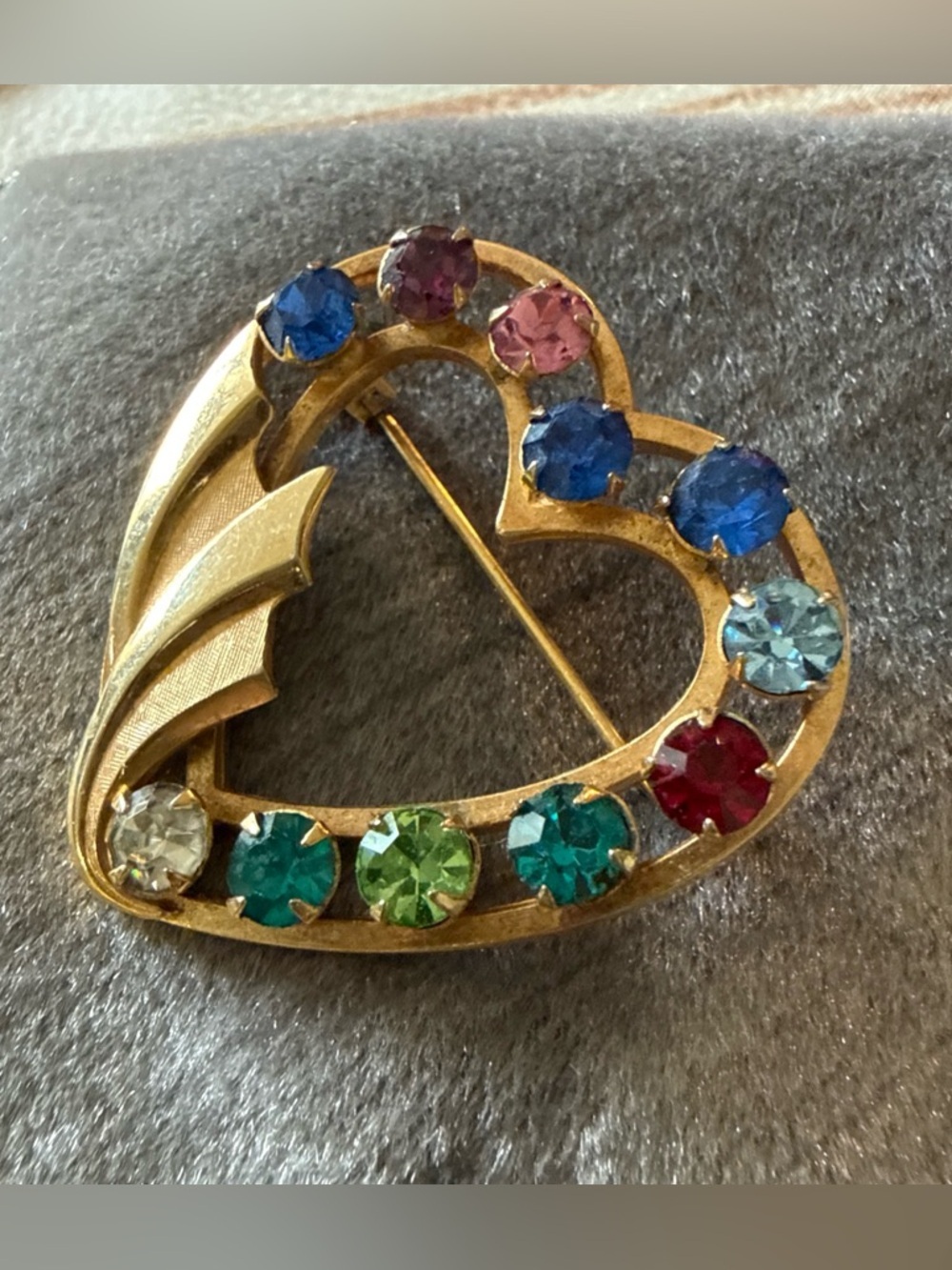 Vintage CATAMORE SIGNED 12K GF Gold Filled Prong-Set Crystal Heart Brooch Pin - Picture 4 of 5